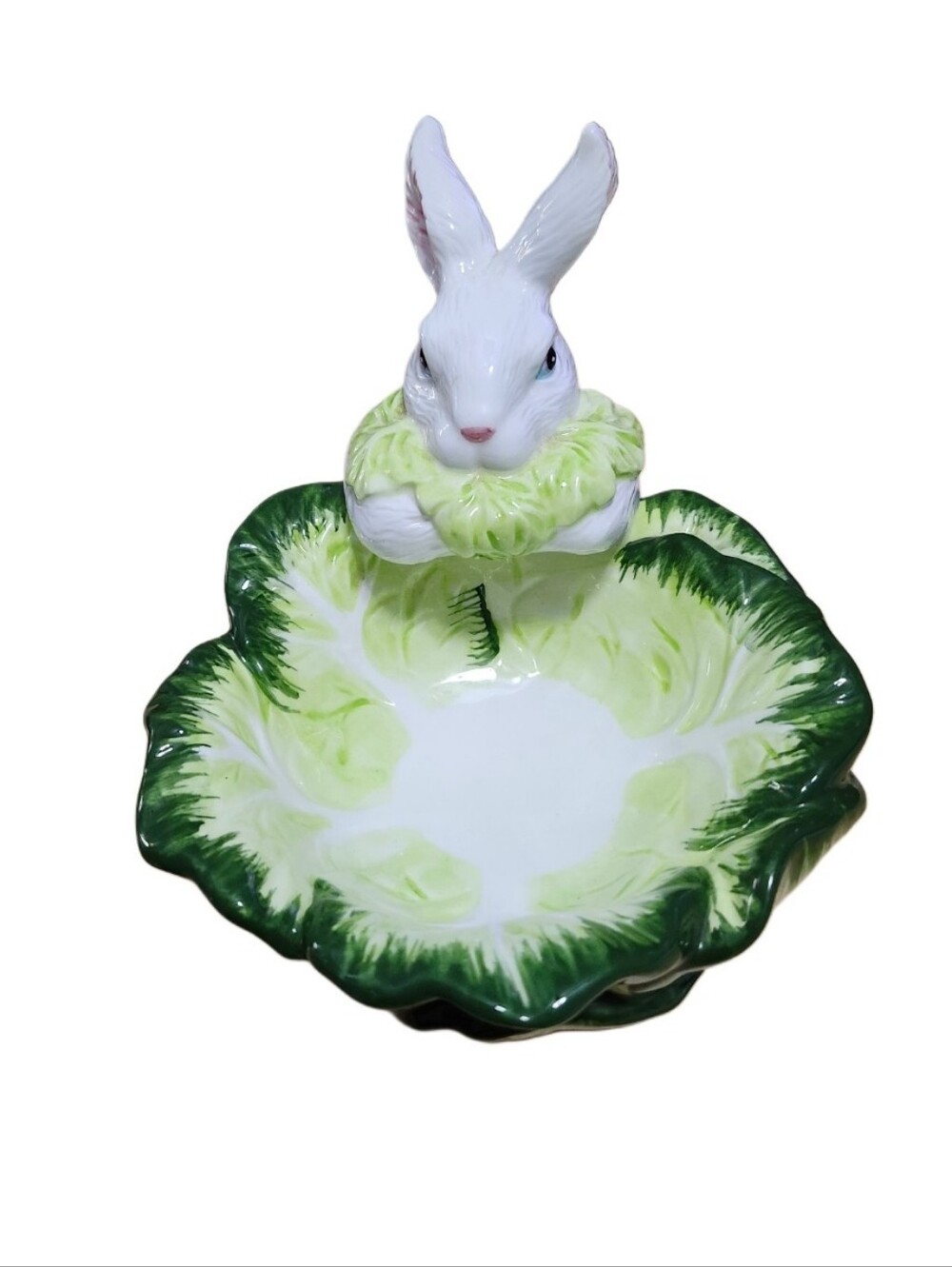 Vintage Department 56 Ceramic Rabbit Candy Dish Green & White